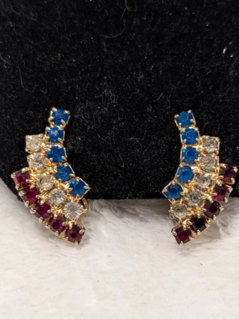 Gold-Tone Multicolor Curved Stud Clip On Earrings Red White Blue